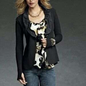 Cabi Black Vest Sleeveless Ruffle Collar Career Casual Blazer Size 8